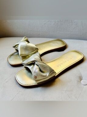 kate spade Metallic Gold Knot Slide Sandals